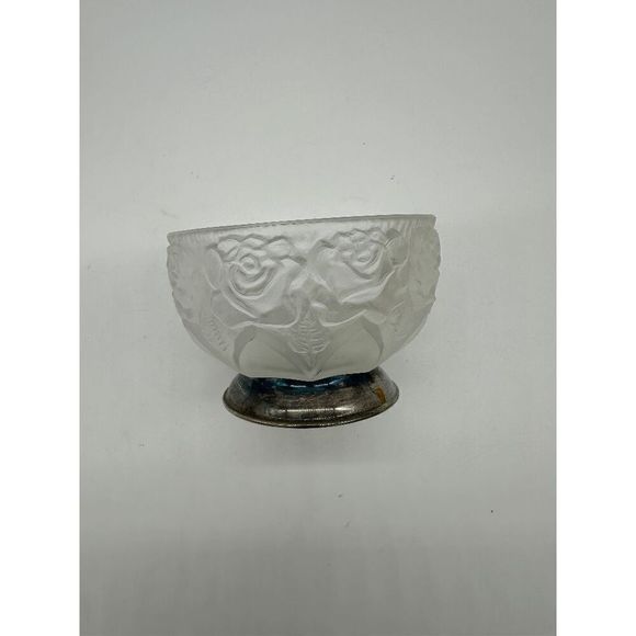 PM Italy Glass Bowl W/ Metal Pedestal & Frosted Glass Carved Bowl 9.25 VTG Rare - Picture 3 of 8